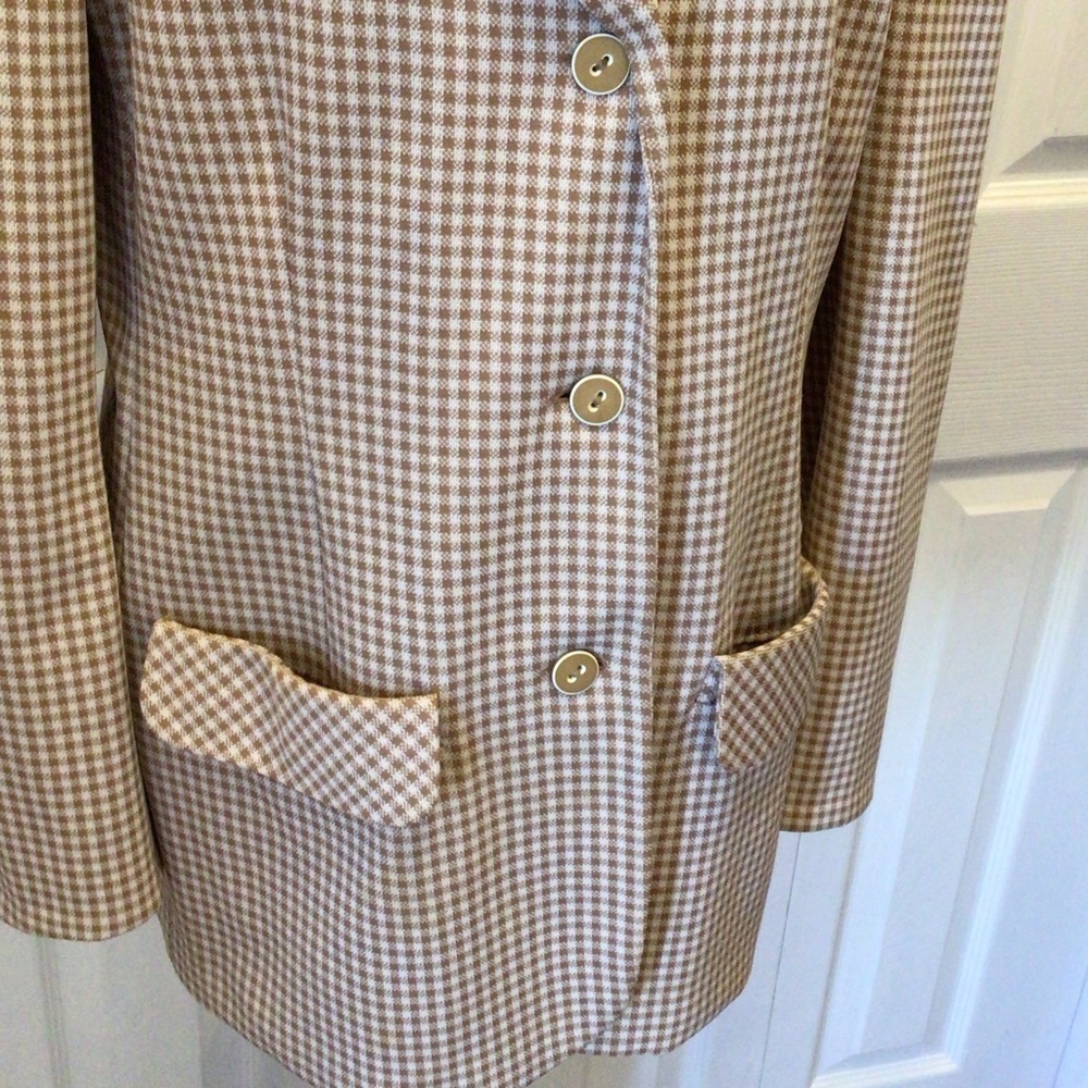 Vintage Bleyle For Hooper Womens 70’s Tan Checked Blazer Jacket Size 16 - Picture 7 of 16